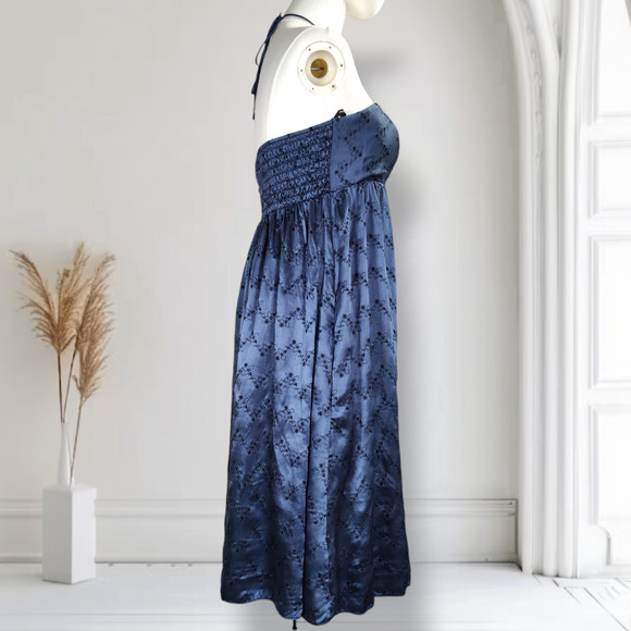 Vintage 90s Y2K Betsey Johnson Babydoll Dress Size XS/S Blue Silk Floral Print - Picture 6 of 14